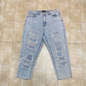 Riot High Rise Mom Jean Stylish Light Blue Distressed Boyfriend Jeans Size US 12